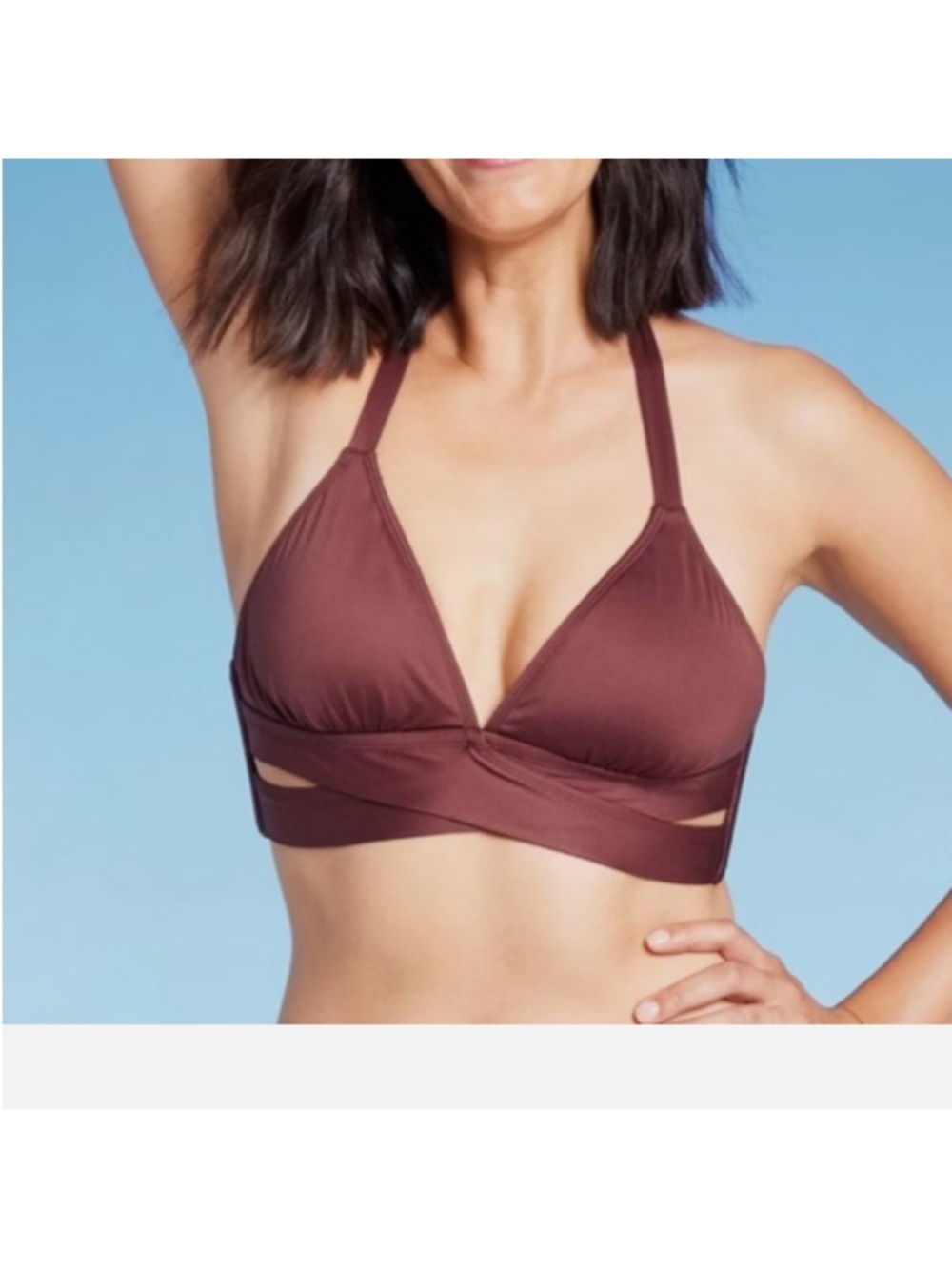 Kona Sol Brown/Burgundy Cutout Halter Bikini Top
